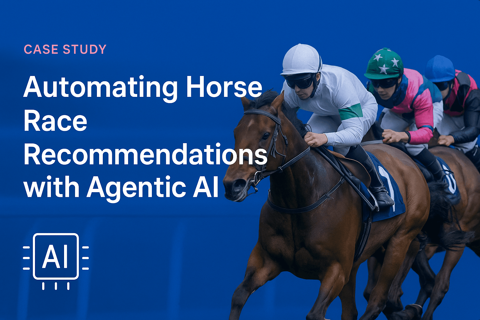 AI-powered horse race prediction system with agentic AI, showing racing horses in competition for a sports analytics case study.